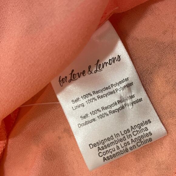 For Love & Lemons Joana Crop Top Coral | Ruffle Bell Sleeve Tie Neck, S, $229 - Picture 11 of 12